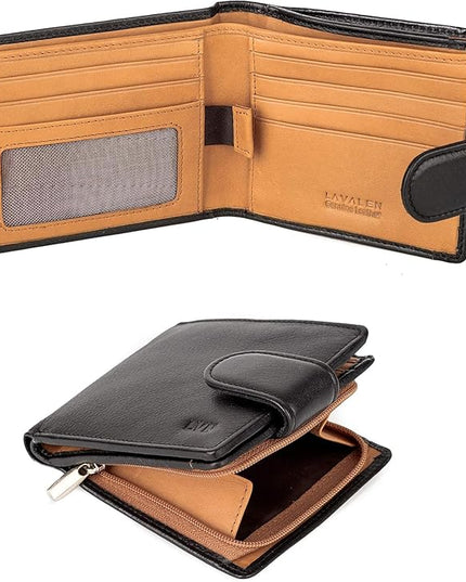 Lavalen Soft Leather Wallet for Men – Genuine Bifold with Zipper Coin Pocket – Holds Bills, Credit Cards, Coins – RFID Blocking Protection – Stylish, Durable & Practical Leather Wallet for Men