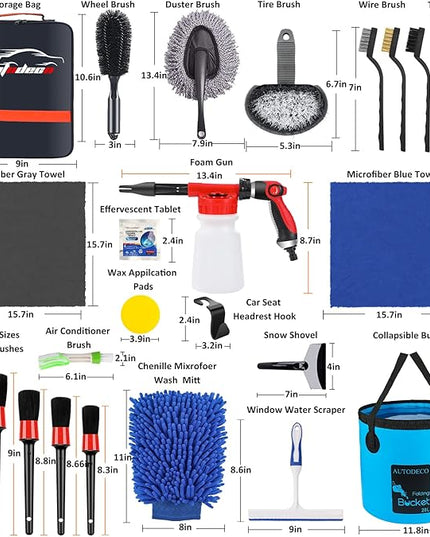 AUTODECO 35Pcs Car Wash Detailing Kit Cleaning Kits with Foam Gun Sprayer Collapsible Bucket Brush Large Wash Mitt Towels Complete Interior Exterior Car Washing Supply Set Blue