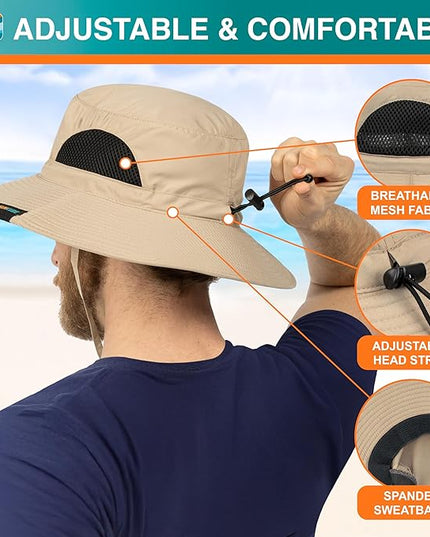 SUN CUBE Wide Brim Sun Hat Men Women, Fishing Hats Sun UV Protection, Mens Hiking Bucket Hat Safari Beach Boonie, UPF 50+