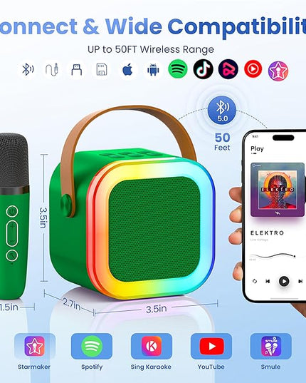 Karaoke Machine for Kids Adults, Portable Bluetooth Speaker with 2 Wireless Karaoke Microphones Player, 2026 TOP Birthday for Girls Boys 3,4,5,6,7,8+Year Old Toddler Toys(Dark Green)