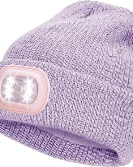 IVYWNT Unisex LED Beanie with Light, USB Rechargeable Headlamp Winter Knitted Hat, Valentine's Day Gift for Men Women, Purple