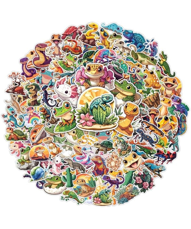 100pcs Reptile Stickers for Kids Waterproof Decals for Water Bottles Laptop Luggage Computer Scrapbooking Teens Adults Girls Funny Party Birthday Decorations