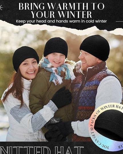 24 Pack Winter Beanies Gloves Cold Weather Unisex Hat Warm Knit Gloves Beanies in Bulk for Men Women, Warm Cozy Gift