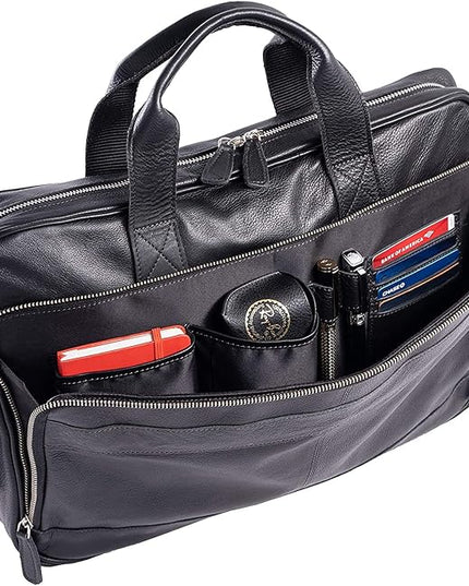 Leather briefcase 18 Inch Laptop Messenger Bags for Men and Women Best Office briefcase Satchel Bag (Black)