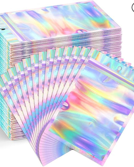 Funfery 300 Pack Smell Proof Resealable Bags for Food Storage,Holographic Bags 4x6 Mylar Clear Packaging Bag- Scent Proof for Cookies, Zip Foil Pouch for Small Business