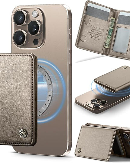 Defencase for Magsafe Wallet Magnetic Card Holder RFID Blocking, Leather Minimalist Phone Wallet Compatible with MagSafe Phones and Cases for iPhone 16/15/ 14/13/ 12/ Pro/Max/Plus, Desert Titanium