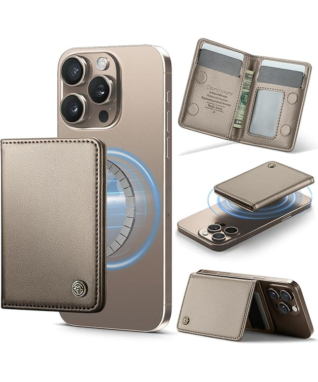 Defencase for Magsafe Wallet Magnetic Card Holder RFID Blocking, Leather Minimalist Phone Wallet Compatible with MagSafe Phones and Cases for iPhone 16/15/ 14/13/ 12/ Pro/Max/Plus, Desert Titanium
