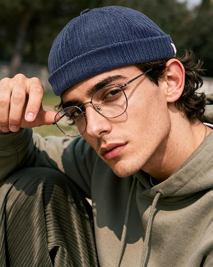 CLAPE Brimless Beanie Hat Corduroy Watch Cap Rolled Cuff Docker Cap Leon Skull Harbour Hat Unisex