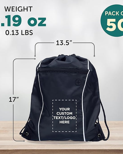 DISCOUNT PROMOS Two-Tone Drawstring Backpack Non-Woven - 50 pack - Customizable Text, Logo - Durable Sports Backpacks - Ideal for Work, Sports, Travel, Gym & More - Black
