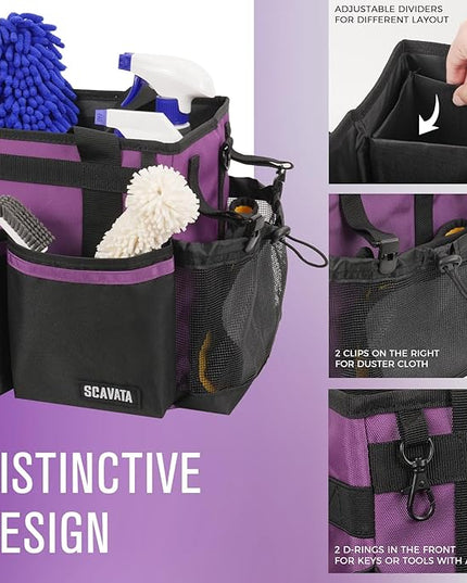 Compact Wearable Cleaning Caddy, Small Cleaning Caddy Supplies Organizer with Handle & Shoulder Straps for Housekeepers, Under Sink & Car Cleaning Tool Organizers Bag (RoyalPurple)