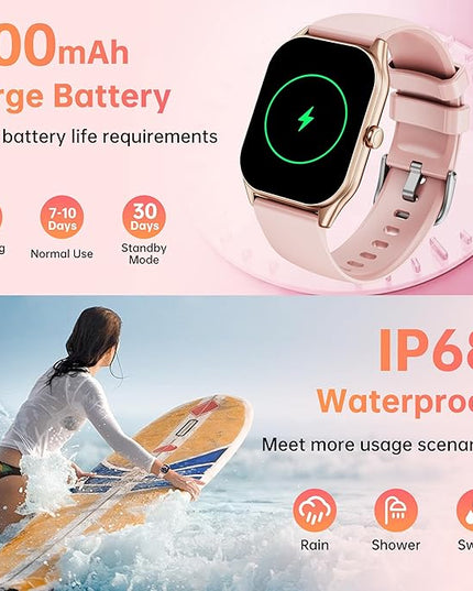 Smart Watches for Women Men , 2.0" HD Touchscreen Fitness Tracker, Bluetooth Calls/Notifications, IP68 Waterproof, 100+ Sport Modes Fitness Watch, Heart Rate Sleep Monitor Smartwatch for Android iOS