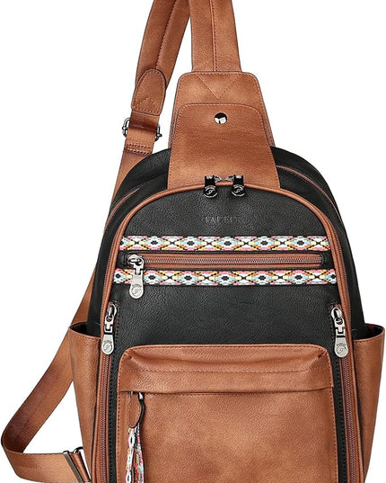 FADEON Large Sling Bag for Women, Leather Crossbody Purse Designer Anti Theft Sling Backpack, RFID Fanny Packs for Travel