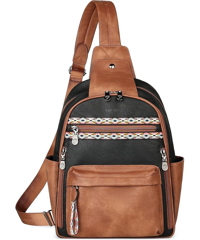 FADEON Large Sling Bag for Women, Leather Crossbody Purse Designer Anti Theft Sling Backpack, RFID Fanny Packs for Travel