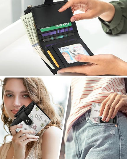 yiijay Small Wallet for Women RFID Blocking Tassle Bifold Slim Thin Leather Wallet Credit Card Holder Wallet Ladies Mini Wallet with Zipper Pocket
