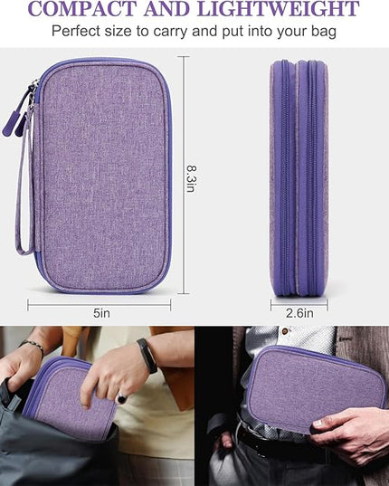 FYY Electronic Organizer, Travel Cable Organizer Bag Pouch Electronic Accessories Carry Case Portable Waterproof Double Layers Storage Bag for Cable, Cord, Charger, Phone, Medium Size, Dark Purple