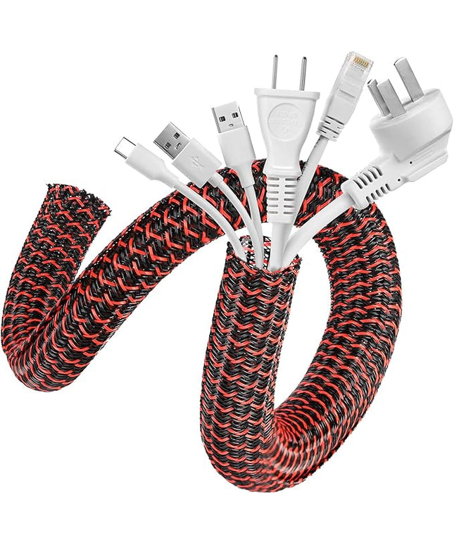 AGPTEK Cable Sleeve Cover, 10ft - 1.2 inch Desk Cord Organizer Cable Hider, Home Office Wire Management Computer TV Wire Loom Tubing, Pet Proof Cord Protector, from Cat Dog Chewing, BlackRed