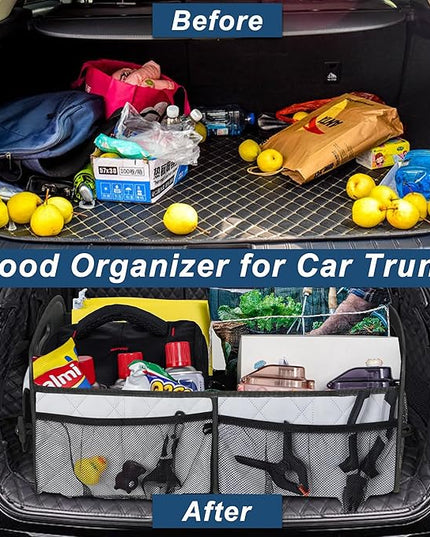 Deosk Car Trunk Organizer for SUV, Car Organizers and Storage with 6 Pocket, Car Accessories for Women/Men 70L Waterproof Polyester Trunk Organizer(Large, Beige)