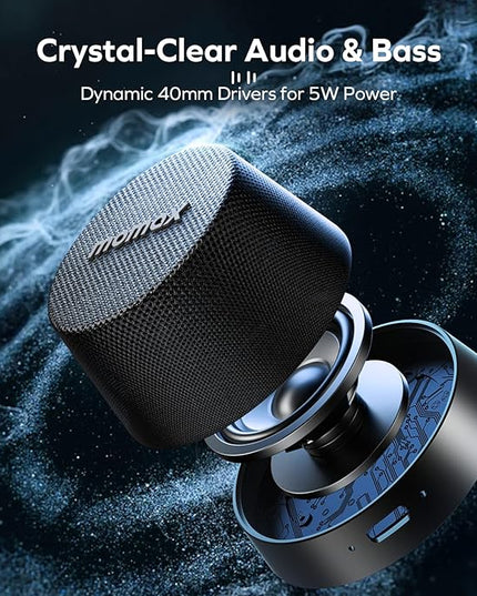 MOMAX Magnetic Portable Bluetooth Speaker - Mini Waterproof Shower Speaker with Bass, 12H Playtime, Outdoor Speaker True Wireless Stereo Pairing for Golf, Beach, Home, Travel, Gift Ideas
