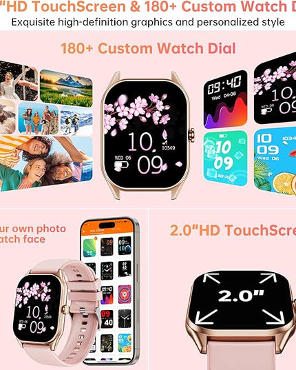 Smart Watches for Women Men , 2.0" HD Touchscreen Fitness Tracker, Bluetooth Calls/Notifications, IP68 Waterproof, 100+ Sport Modes Fitness Watch, Heart Rate Sleep Monitor Smartwatch for Android iOS