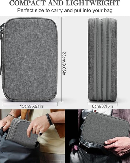FYY Electronic Organizer, Large Travel Cable Organizer Bag Pouch Electronic Accessories Carry Case Portable Waterproof Double Layers All-in-One Storage Bag for Cable, Cord, Charger, Phone, Dark Grey