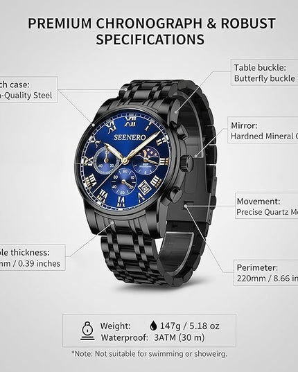 Watches for Men Business Dress Analog Quartz Roman Luminous Dial Wrist Watch with Calendar Stainless Steel Band Waterproof with Tool Luxury Casua & Relojes para Hombres for Mens Gifts