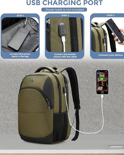 Swissdigital Design Business Laptop Backpack, College Laptops Backpack with USB Charging Port for Men and Women Fits 16 Inch Notebook, Olive | SD1670-26