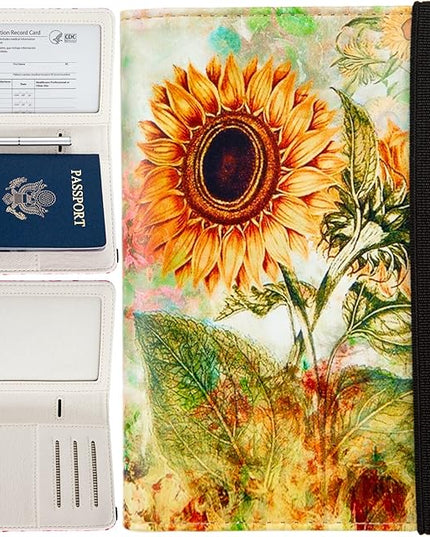 Pink Passport Holder,Cute Passport Cover,Travel Wallet with Credit Card Slots Rfid passport Wallet Waterproof Documents Organizer Women Men (Sunflower)