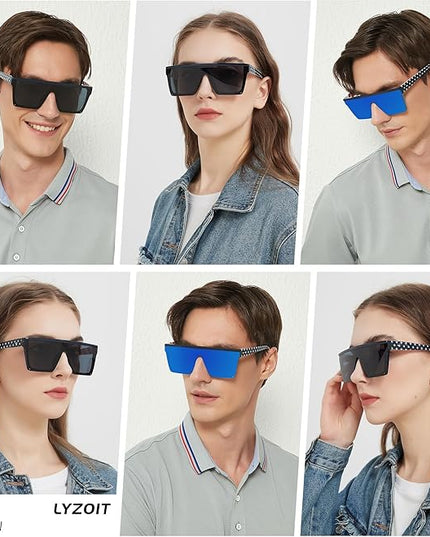 LYZOIT Square Oversized Sunglasses for Women Men Big Flat Top Fashion Shield Large UV Protection Rimless Shades