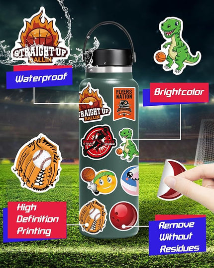 300 Pcs Sport Stickers for Kids, Sport Water Bottle Stickers, Vinyl Waterproof Laptop Sticker for Water Bottle, Bulk Sticker Packs for Boys Kids Classroom Prizes for Elementary Students