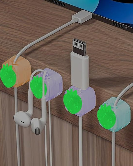 9Pack Magnetic Cable Clips for Nightstand, Adhesive Night-Glowing Cord Holder Organizer for Office Home Desk Wall Car (Star Cat Strawberry)