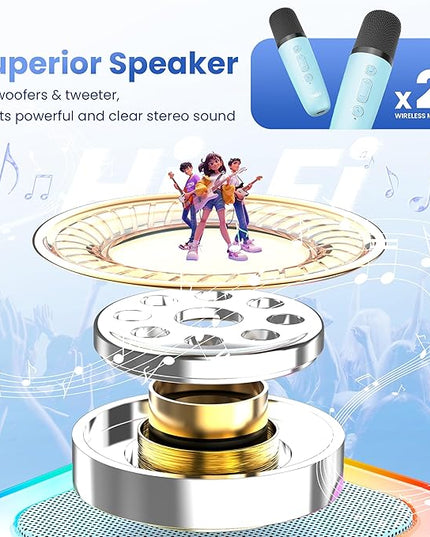 Mini Karaoke Machine for Kids Adults, Portable Bluetooth Speaker with 2 Wireless Karaoke Mics Player,2026 TOP Birthday Gifts Toys for Girls 3,4, 5, 6, 7, 8+Years Old Toddler(Light Blue)
