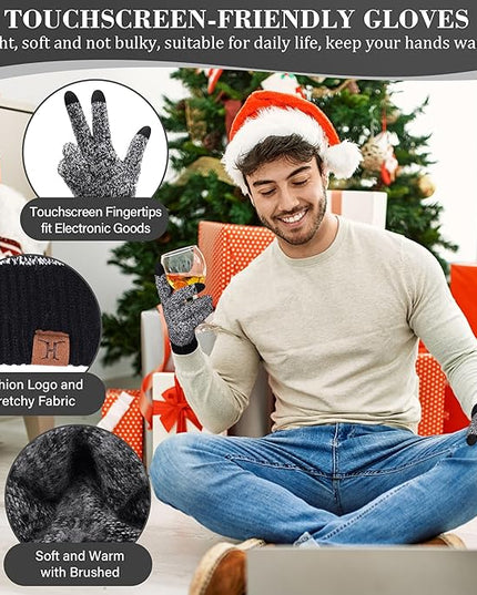 FZ FANTASTIC ZONE Mens Winter Knit Hat Beanie Long Neck Scarf Touchscreen Gloves Set Fleece Skull Caps Gifts for Men Women