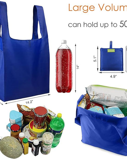 BeeGreen Blue Reusable Grocery Bags Wholesale Blue Reusable Kitchen Bags Bulk Foldable-Machine Washable with Zipper Storage Pouch 20 Packs