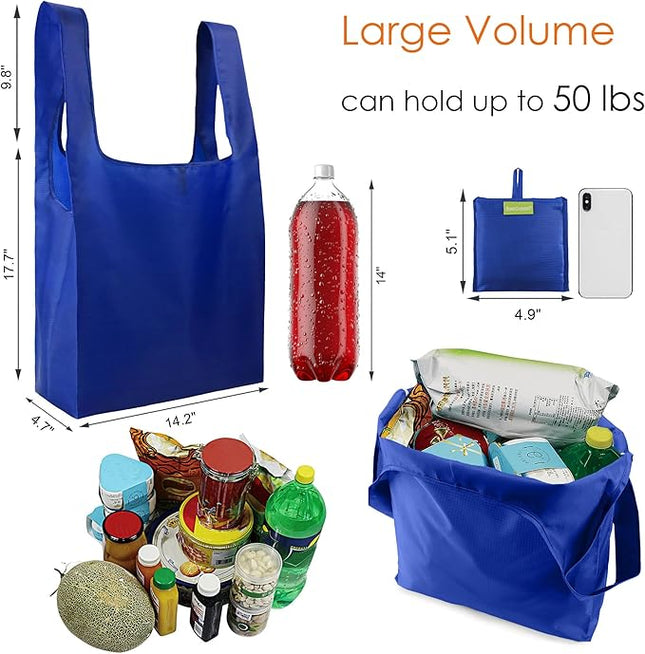 BeeGreen Blue Reusable Grocery Bags Wholesale Blue Reusable Kitchen Bags Bulk Foldable-Machine Washable with Zipper Storage Pouch 10 Packs