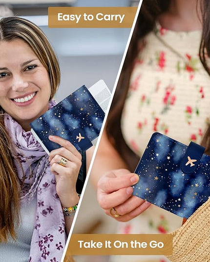 Passport Holder for Travel Essentials, RFID Blocking Leather Cover Wallet with Magnetic Closure, Aesthetic & Cute Passport Book Case for Women and Men - Star