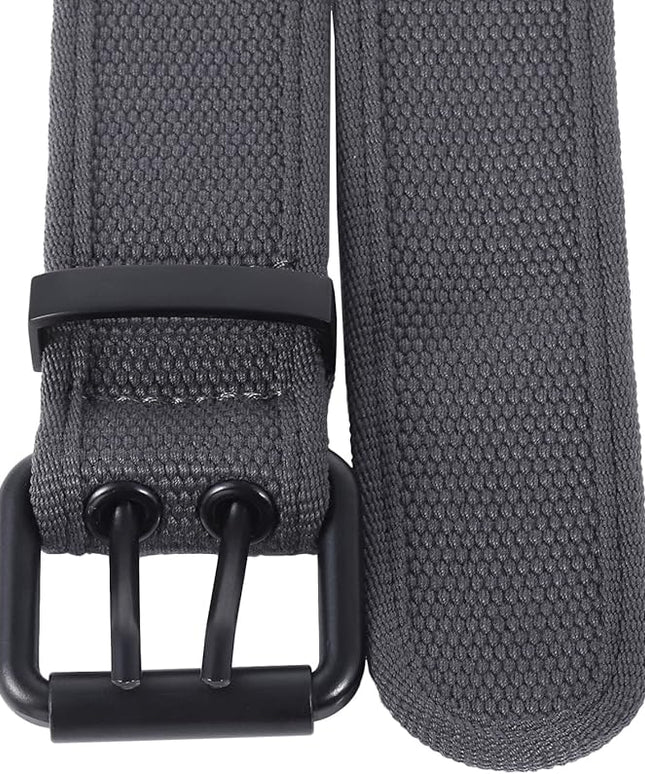 moonsix Canvas Web Belts for Men,Solid Color Casual Double Hole Grommet Belt