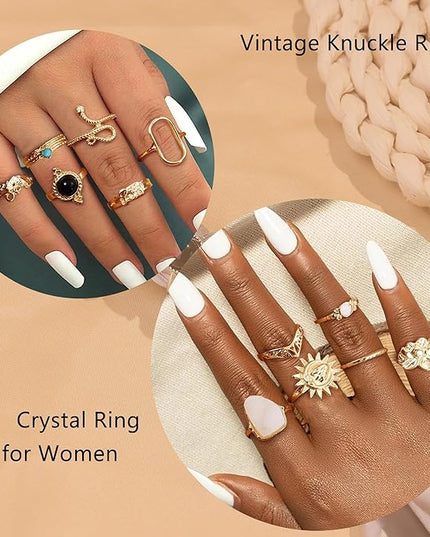Subiceto 70 Pcs Vintage Crystal Ring Set Knuckle Rings for Women Bohemian Stackable Joint Rings Retro Boho Stacking Joint Finger Rings Pack