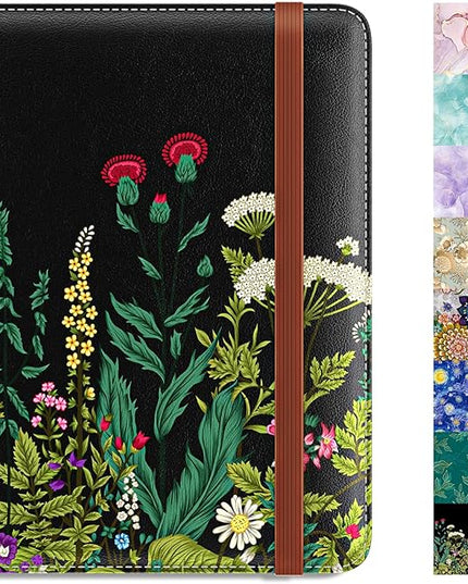 Rimilak Passport Holder, RFID Blocking Passport Cover Wallet Travel Essentials, Leather Travel Air Ticket Documents Organizer Protector for Women and Men, Daisy Flowers