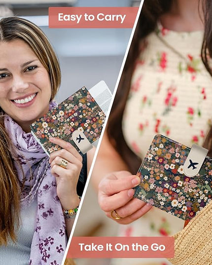 Passport Holder for Travel Essentials, RFID Blocking Leather Cover Wallet with Magnetic Closure, Aesthetic & Cute Passport Book Case for Women and Men - Flower