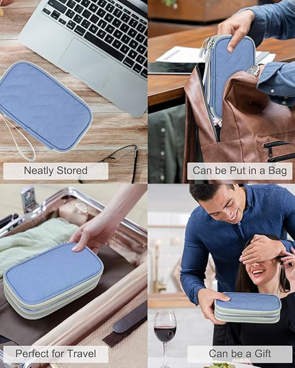 FYY Travel Cable Organizer Pouch Electronic Accessories Carry Case Portable Waterproof Double Layers All-in-One Storage Bag for Cord, Charger, Phone, Pattern Blue