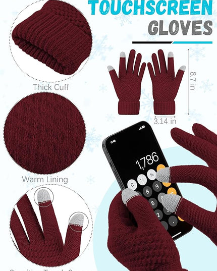 Winter Beanie Hat Scarf Gloves, Warm Fleece Knit Hats Touch Screen Gloves Neck Scarf Set Winter Gifts for Unisex Adult