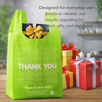 Green Thank you bags, 1000PCS T shirt bags, To Go Bags,Grocery bags, Reusable and Disposable,Perfect for Small Business,Take Out,Retail, Large