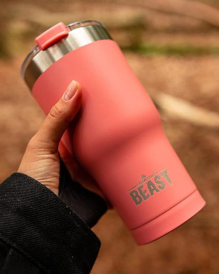 Beast 30 oz Tumbler Stainless Steel Vacuum Insulated Coffee Ice Cup Double Wall Travel Flask (Coral Pink)