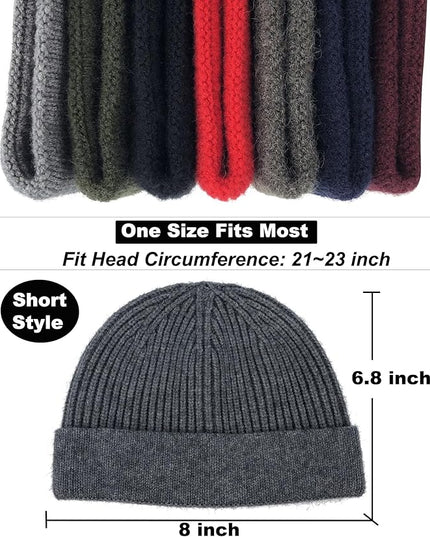 Short Fisherman Beanie for Men Women, Wool Knit Cuff Warm Winter Hats, Trawler Beanie Watch Caps Soft Skullcap