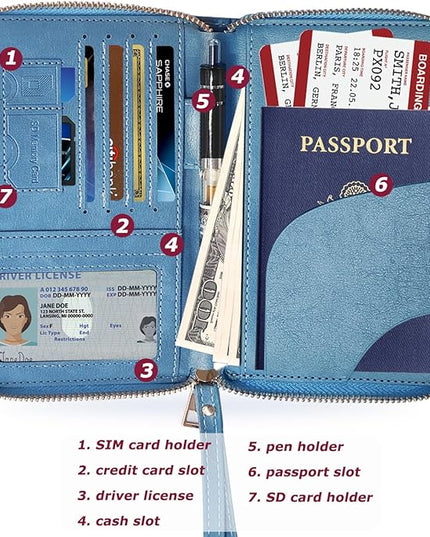Passport Holder for Travel, Passport Holder Cover Wallet for Women Men With Rfid Blocking, PU Passport Book Card Holder Case - Travel Essentials Accessories Blue