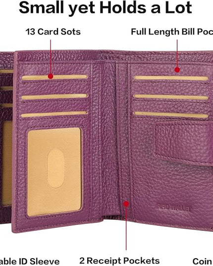 Lavemi Small Compact Women Wallet RFID Blocking Genuine Leather Bifold Purse with ID Windows