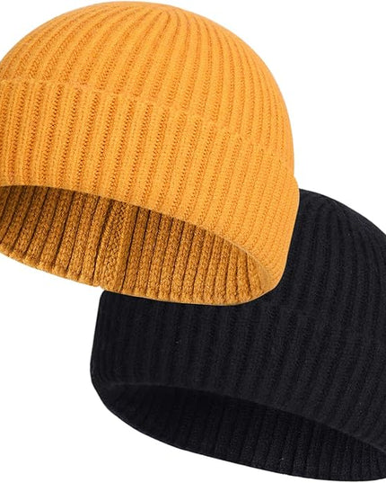 ROYBENS 2 Pack Wool Fisherman Beanies for Men, Knit Short Watch Cap Winter Warm Hats