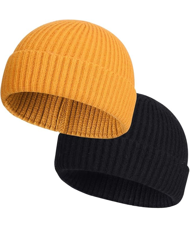 ROYBENS 2 Pack Wool Fisherman Beanies for Men, Knit Short Watch Cap Winter Warm Hats