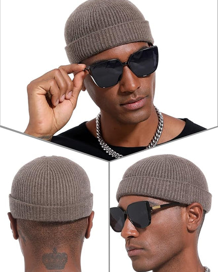 vidsel Thin Wool Fisherman Beanie Hat for Men Women Fall Winter,Short Knit Cuffed Fashion Trawler Skull Cap,Watch Cap