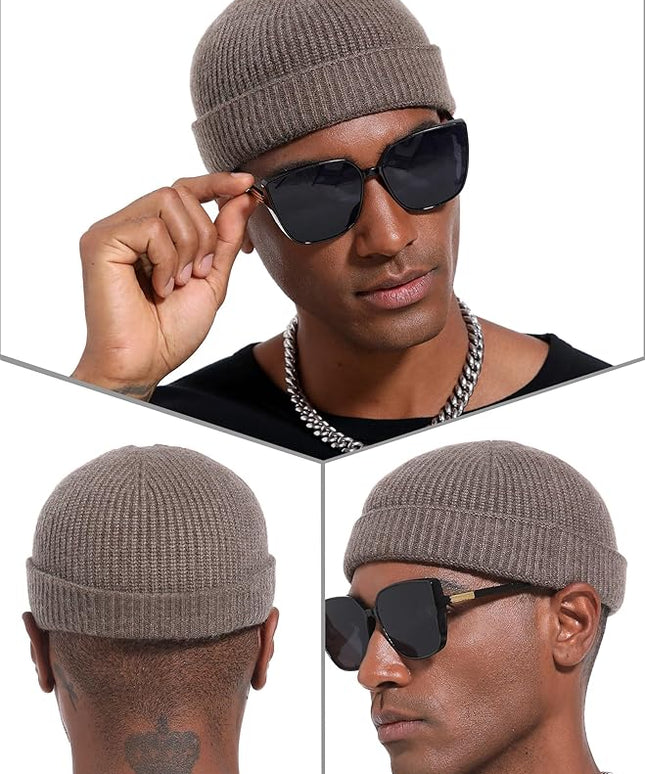 vidsel Thin Wool Fisherman Beanie Hat for Men Women Fall Winter,Short Knit Cuffed Fashion Trawler Skull Cap,Watch Cap